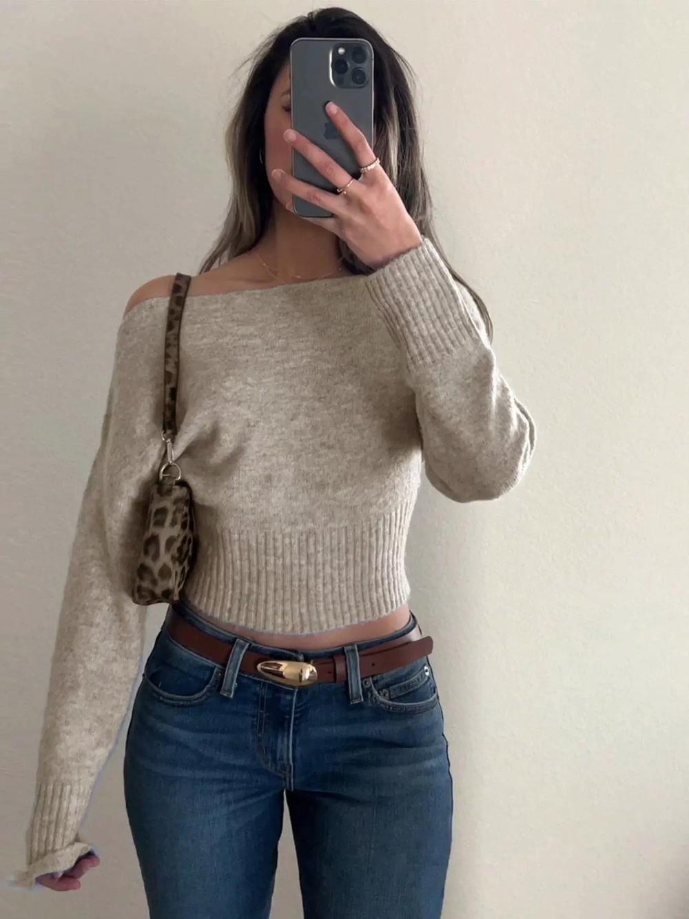 ZARA Off Shoulder Fashionable Sexy Knit Sweater Loose Cropped Thick Fall Winter